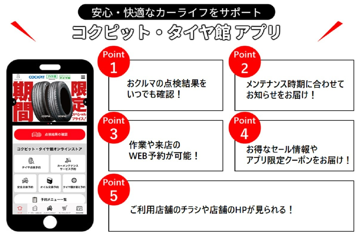 コクピット・タイヤ館アプリ